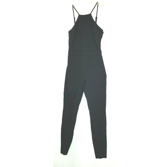 guess jumpsuit women Black Small tight bodycon form fitting sleeveless gold zip‎ - Picture 2 of 16